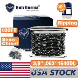 100FT Roll 3/8.063'' Semi Chisel Ripping Saw Chain WT 40 Sets Connecting links