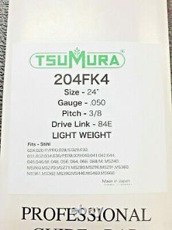 24 TsuMura Light Weight Bar & 2 Chains Stihl MS500i Chainsaw 3/8.050 204FK4