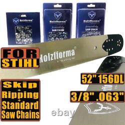 52inch 3/8.063 156DL Holzfforma Guide Bar & Saw Chain Combo For Stihl Chainsaw