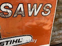 Authentic Vintage Stihl Chainsaw Sign Metal Scioto Double Sided 28x36 Chain Saw