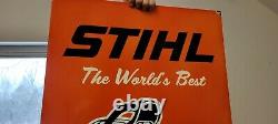 Large Old Vintage Double Sided Stihl Chain Saws Porcelain Heavy Metal Sign