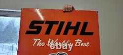 Large Old Vintage Double Sided Stihl Chain Saws Porcelain Heavy Metal Sign