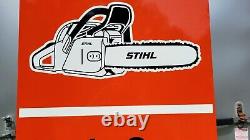 Large Old Vintage Stihl Chain Saws Porcelain Heavy Metal Store Sign 30 X 20