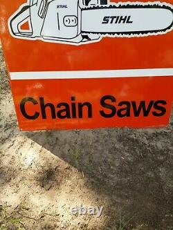 Large Vintage Stihl The World's Best Chain Saws Farm Tool Gas Oil 30 Metal Sign