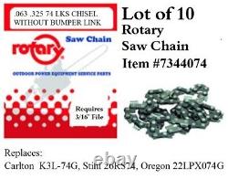 Lot of 10 Rotary #7344074 Saw Chain. 063.325 74 LKS CHISEL WITHOUT BUMPER LINK