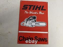 Old Vintage Stihl Chain Saws Porcelain Metal Sign Chainsaw