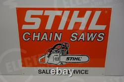 STIHL CHAIN SAW HEAVY STEEL DEALER DIE CUT Sign Rare ENAMEL 16 BY 20