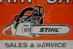 STIHL CHAIN SAW HEAVY STEEL DEALER DIE CUT Sign Rare ENAMEL 16 BY 20