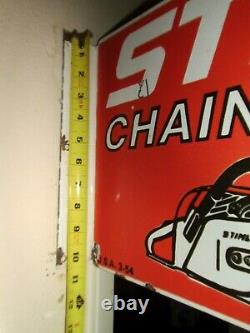 Stihl Chain Saw porcelain flange sign 16'w x 11h