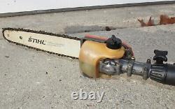 Stihl HT-75 telescopic drive shaft pole chain saw, pruning, 12 bar, working