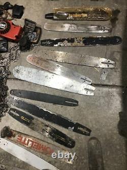 Stihl Homelite Chainsaw Parts Lot Guide Bar Carburetor Muffler Vtg Old Chain Saw