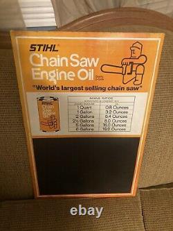 Stihl vintage metal chainsaw sign engine oil chalkboard vtg gas chain saw
