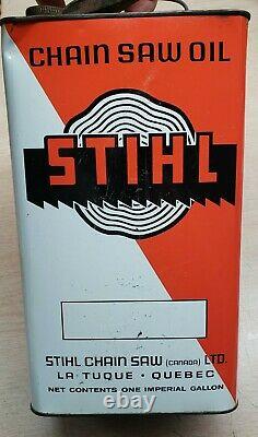 VINTAGE ADVERTISING STIHL Chain Saw MOTOR OIL METAL CAN ONE IMPERIAL GALLON