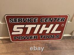 Vintage 1984 Stihl Chain Saws Service Center Metal Dealer Double Sided Sign