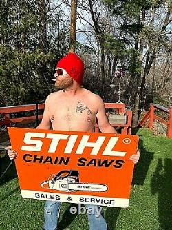 Vintage 2sided Metal Stihl Chain Saw Dealer Outboard Gas Oil Sign Chainsaw 36X28