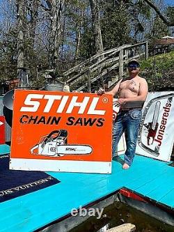Vintage Metal Rare Lg Stihl Chain Saw Outboard Gas Oil Sign Chainsaw 58X46
