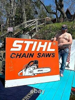 Vintage Metal Rare Lg Stihl Chain Saw Outboard Gas Oil Sign Chainsaw 58X46