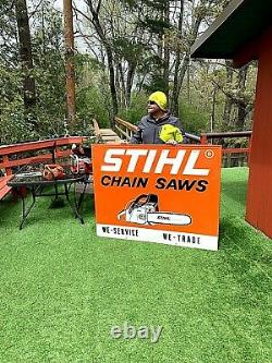 Vintage Metal Rare Lg Stihl Chain Saw Outboard Gas Oil Sign Chainsaw 59x47