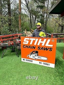 Vintage Metal Rare Lg Stihl Chain Saw Outboard Gas Oil Sign Chainsaw 59x47