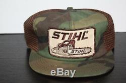 Vintage STIHL CHAIN SAW K-Brand K-Products USA Trucker Hat Cap Snapback Camo USA