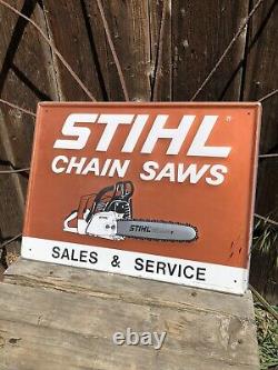 Vintage STIHL Chain Saws Sales & Service Dealer Embossed Metal Original 23 Sign