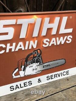Vintage STIHL Chain Saws Sales & Service Dealer Embossed Metal Original 23 Sign