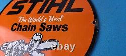 Vintage Stihl Chain Saws Porcelain General Store Gas Pump Plate Service Sign