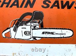 Vintage Stihl Chain Saws Tools Gas Service Motor Oil Pump Station Porcelain Sign